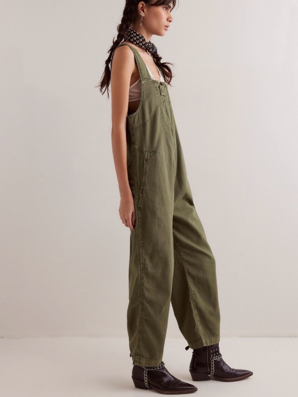 We the Free Jude One Piece Green Denim Overalls for Women NWT S